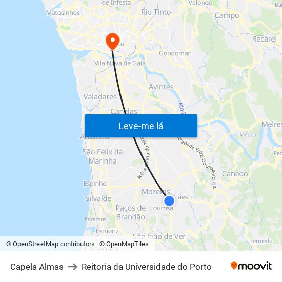 Capela Almas to Reitoria da Universidade do Porto map