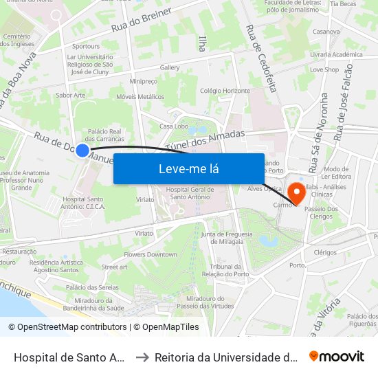 Hospital de Santo António to Reitoria da Universidade do Porto map