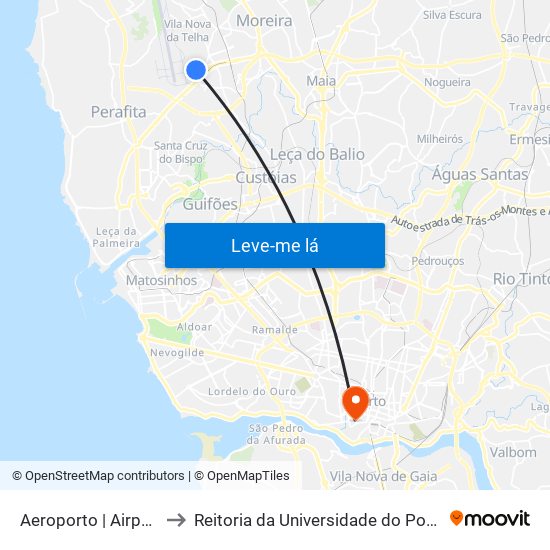 Aeroporto | Airport to Reitoria da Universidade do Porto map