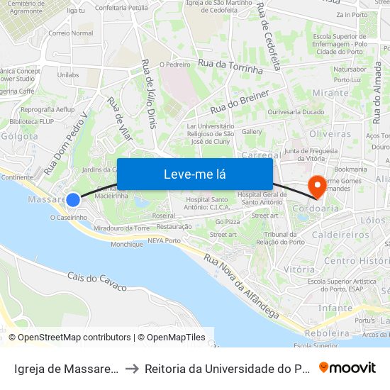 Igreja de Massarelos to Reitoria da Universidade do Porto map