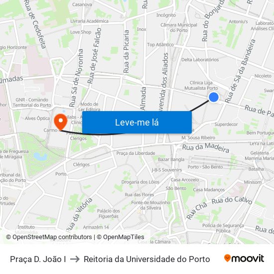 Praça D. João I to Reitoria da Universidade do Porto map