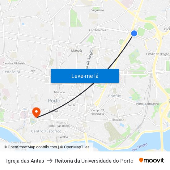 Igreja das Antas to Reitoria da Universidade do Porto map