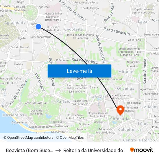 Boavista (Bom Sucesso) to Reitoria da Universidade do Porto map