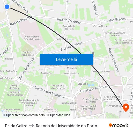 Pr. da Galiza to Reitoria da Universidade do Porto map