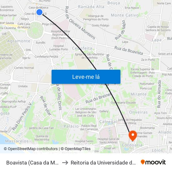 Boavista (Casa da Música) to Reitoria da Universidade do Porto map