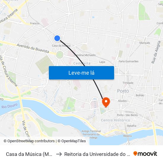 Casa da Música (Metro) to Reitoria da Universidade do Porto map