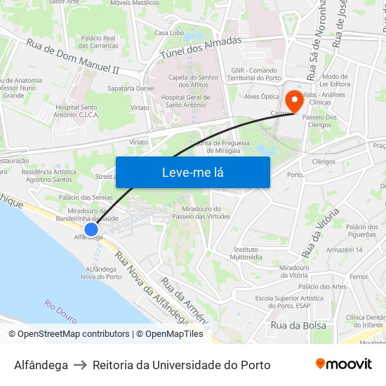Alfândega to Reitoria da Universidade do Porto map