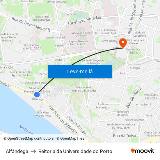 Alfândega to Reitoria da Universidade do Porto map