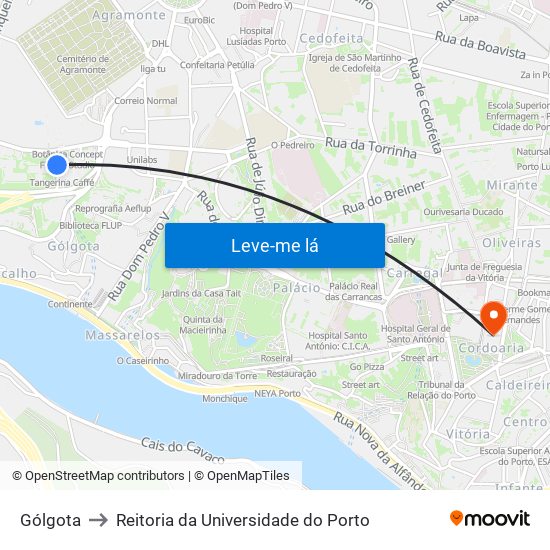 Gólgota to Reitoria da Universidade do Porto map