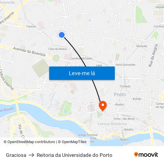 Graciosa to Reitoria da Universidade do Porto map