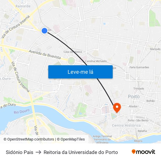 Sidónio Pais to Reitoria da Universidade do Porto map