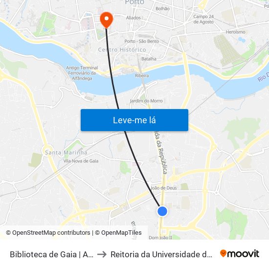 Biblioteca de Gaia to Reitoria da Universidade do Porto map