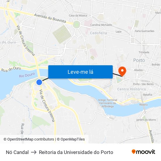 Nó Candal to Reitoria da Universidade do Porto map