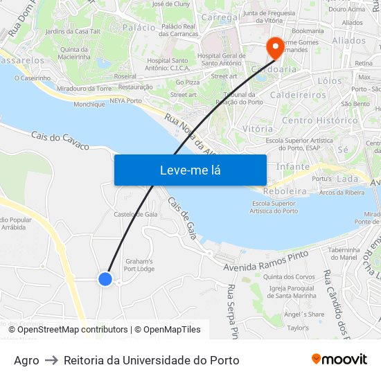 Agro to Reitoria da Universidade do Porto map
