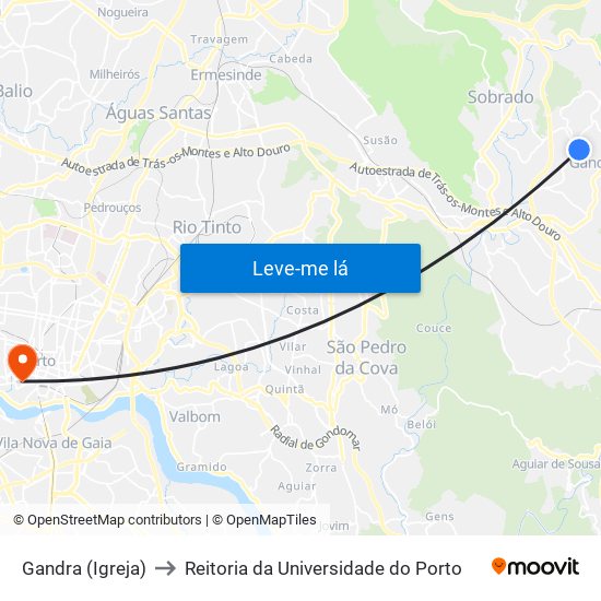 Gandra (Igreja) to Reitoria da Universidade do Porto map