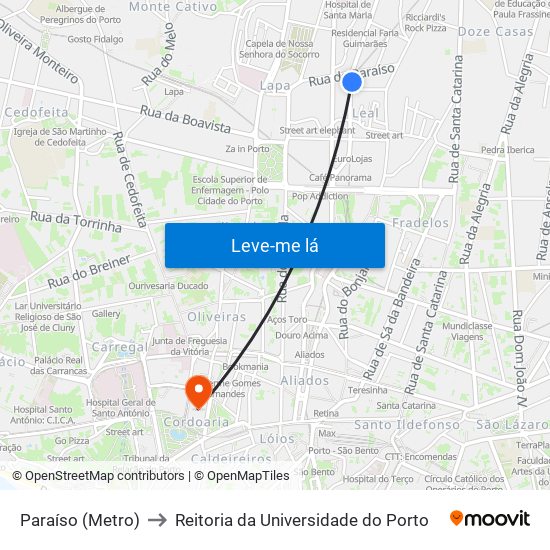 Paraíso (Metro) to Reitoria da Universidade do Porto map