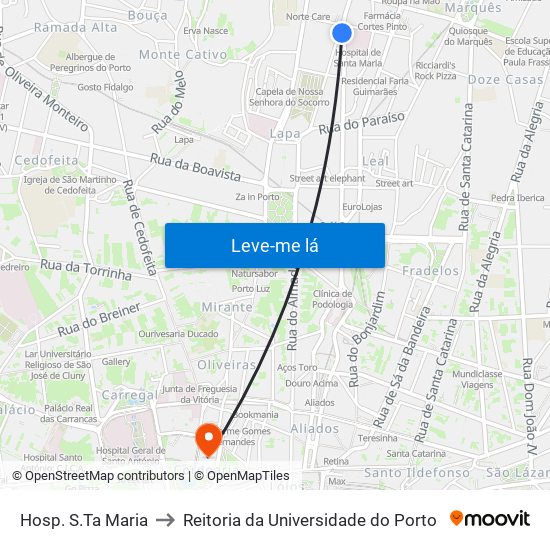 Hosp. S.Ta Maria to Reitoria da Universidade do Porto map