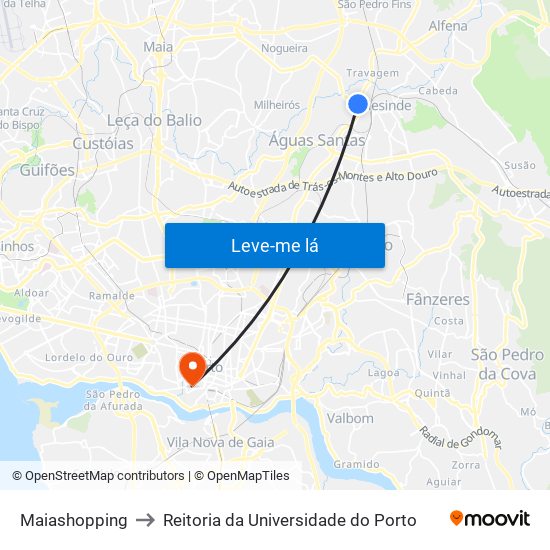 Maiashopping to Reitoria da Universidade do Porto map