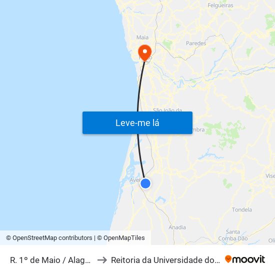 R. 1º de Maio / Alagoas B to Reitoria da Universidade do Porto map