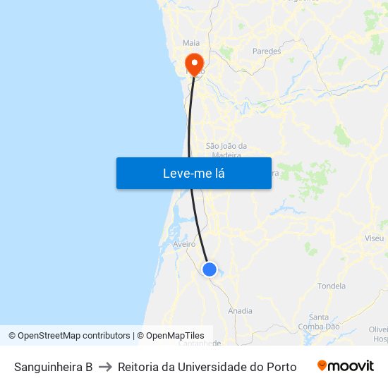 Sanguinheira B to Reitoria da Universidade do Porto map