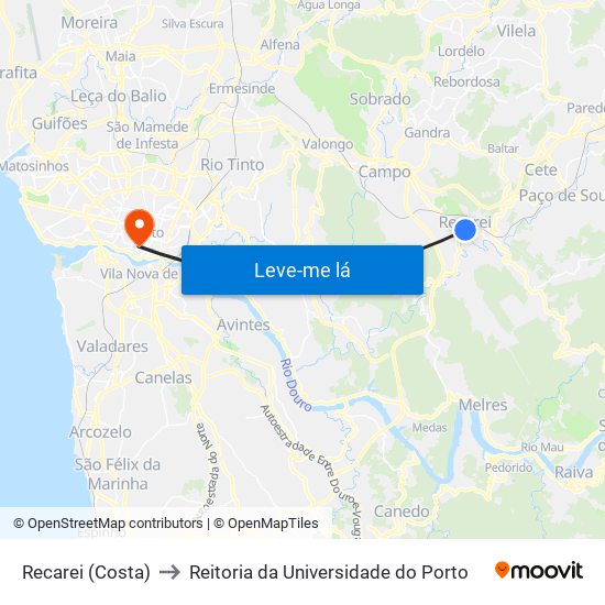 Recarei (Costa) to Reitoria da Universidade do Porto map