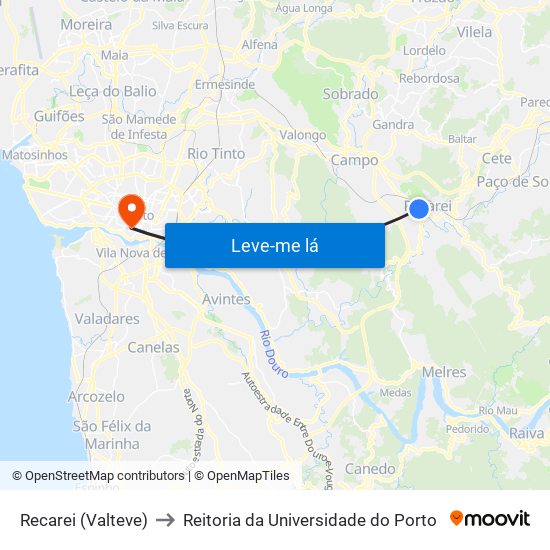 Recarei (Valteve) to Reitoria da Universidade do Porto map