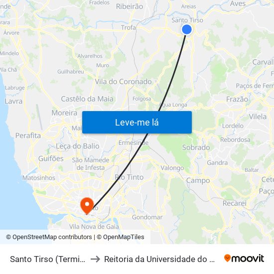 Santo Tirso (Terminal) to Reitoria da Universidade do Porto map