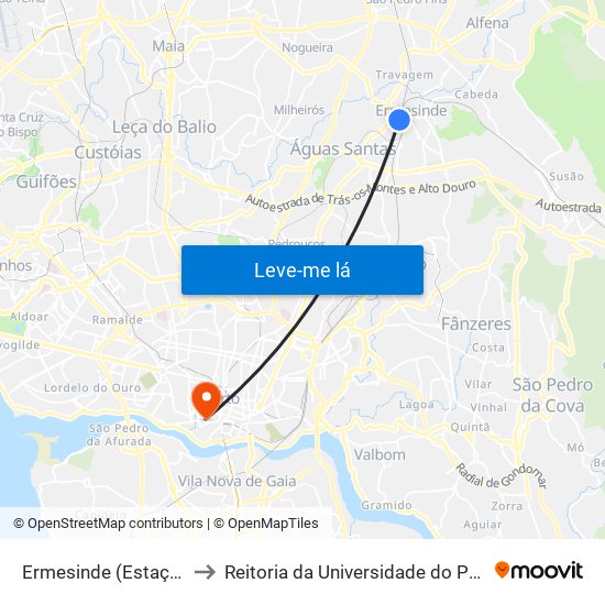 Ermesinde (Estação) to Reitoria da Universidade do Porto map