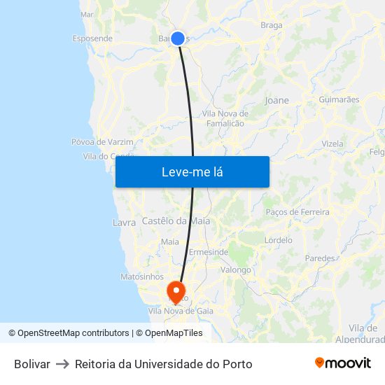 Bolivar to Reitoria da Universidade do Porto map