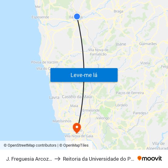 J. Freguesia Arcozelo to Reitoria da Universidade do Porto map