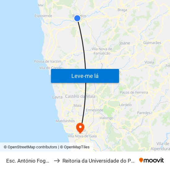 Esc. António Fogaça to Reitoria da Universidade do Porto map