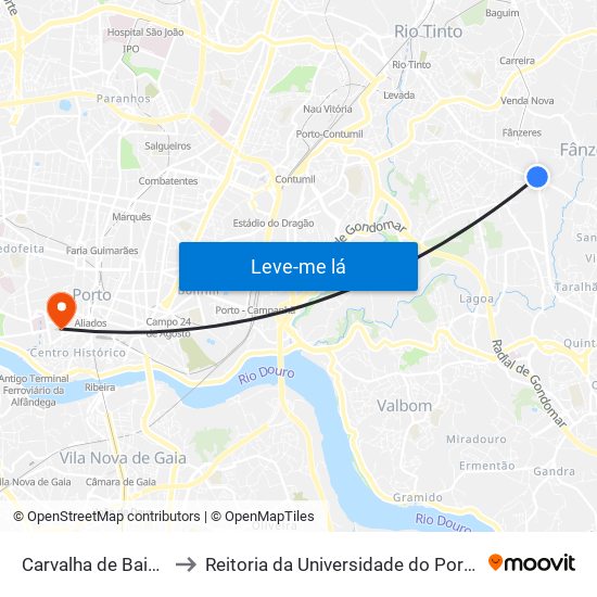 Carvalha de Baixo to Reitoria da Universidade do Porto map