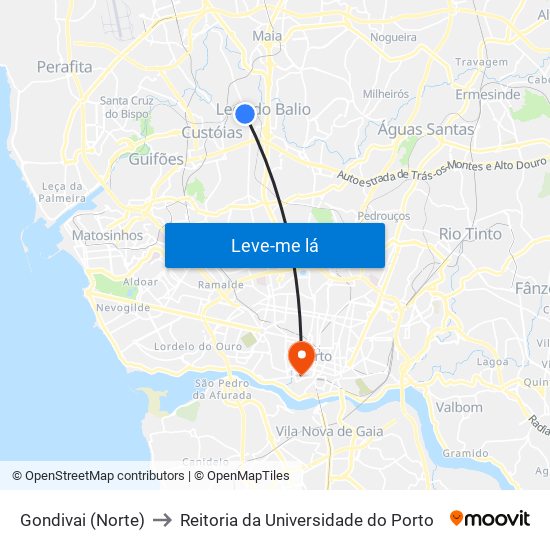 Gondivai (Norte) to Reitoria da Universidade do Porto map