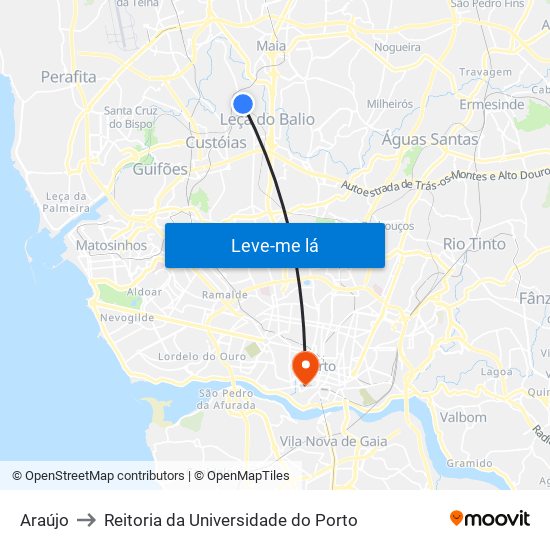 Araújo to Reitoria da Universidade do Porto map