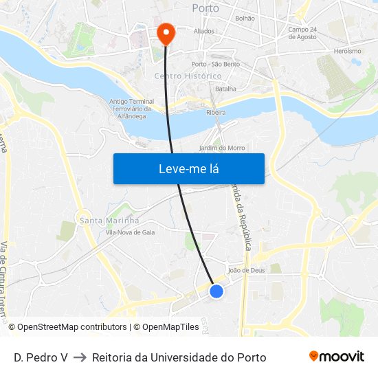 D. Pedro V to Reitoria da Universidade do Porto map