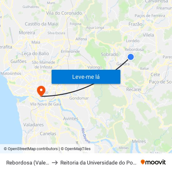 Rebordosa (Vales) to Reitoria da Universidade do Porto map