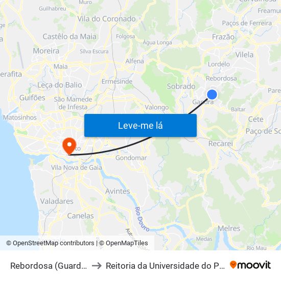 Rebordosa (Guardão) to Reitoria da Universidade do Porto map