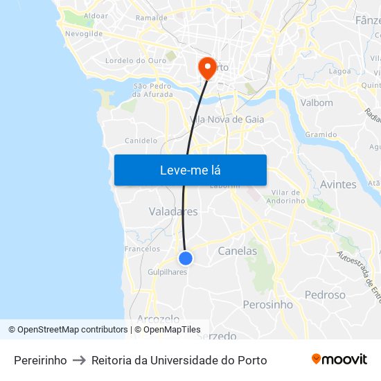 Pereirinho to Reitoria da Universidade do Porto map