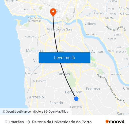 Guimarães to Reitoria da Universidade do Porto map