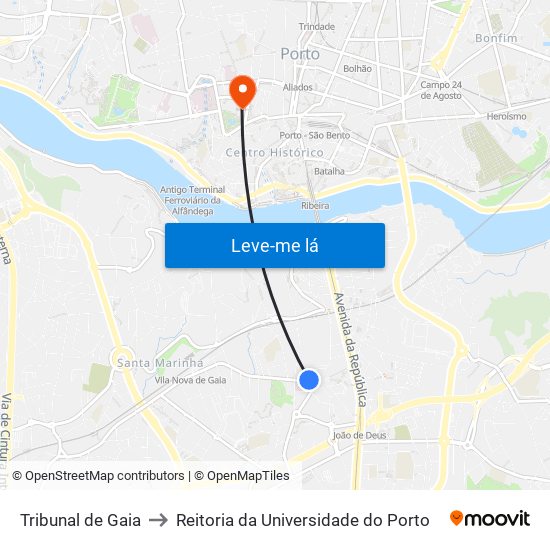 Tribunal de Gaia to Reitoria da Universidade do Porto map