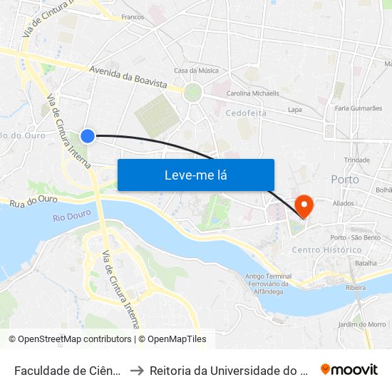 Faculdade de Ciências to Reitoria da Universidade do Porto map