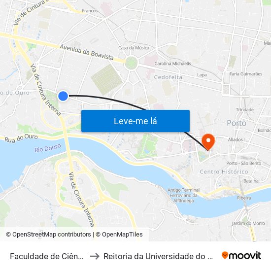 Faculdade de Ciências to Reitoria da Universidade do Porto map