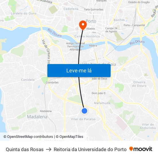 Quinta das Rosas to Reitoria da Universidade do Porto map