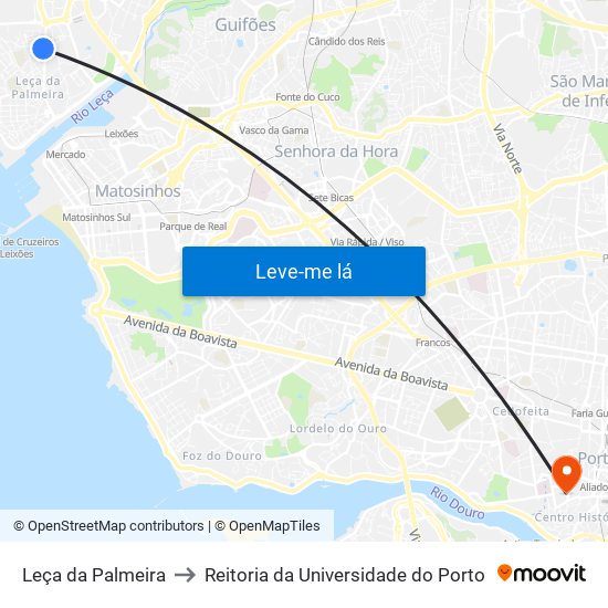 Leça da Palmeira to Reitoria da Universidade do Porto map