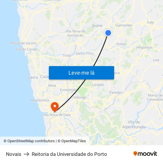 Novais to Reitoria da Universidade do Porto map