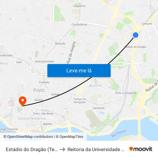 Estádio do Dragão (Terminal) to Reitoria da Universidade do Porto map