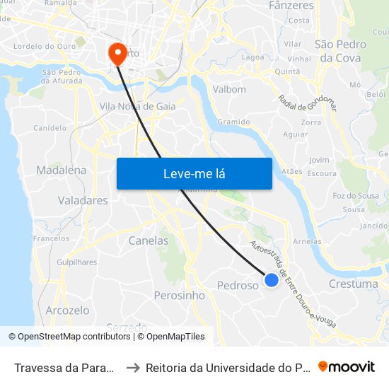 Travessa da Paradela to Reitoria da Universidade do Porto map