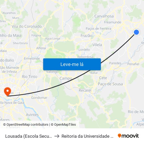 Lousada (Escola Secundaria) to Reitoria da Universidade do Porto map