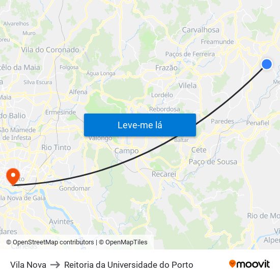 Vila Nova to Reitoria da Universidade do Porto map