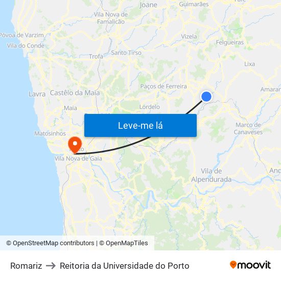 Romariz to Reitoria da Universidade do Porto map